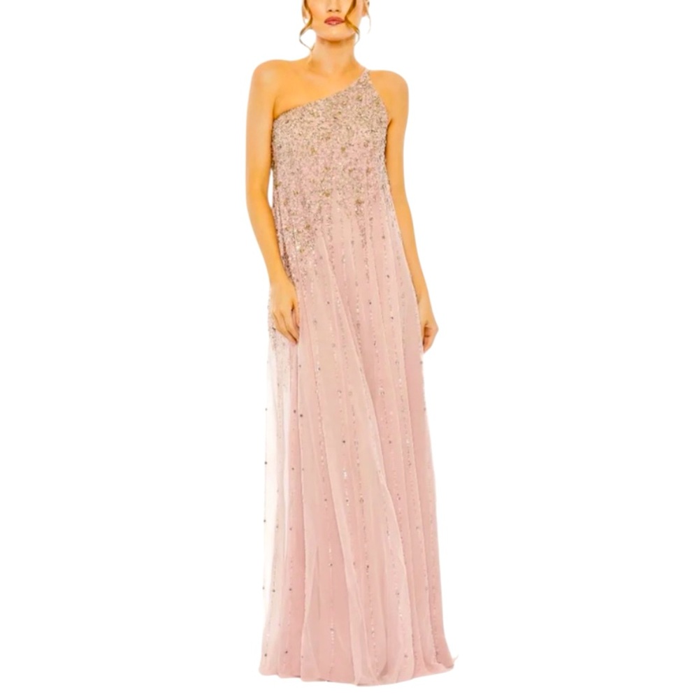 NWT Mac Duggal OVERSIZE Pink One Shoulder Embellished Gown Dress Size 2 / 4